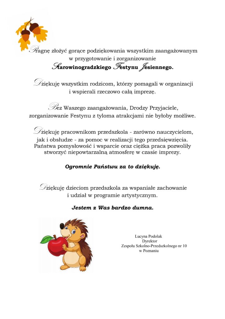 PODZIĘKOWANIE PANI DYREKTOR